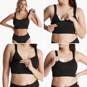 Momcozy Elastic - All-in-One Super Flexible Pumping Bra Black Nursing Bra